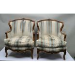 A PAIR OF LATE 20TH CENTURY LOUIS XV FRENCH DESIGN ARMCHAIRS, with typical carved show wood frame,