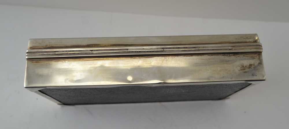 A 20TH CENTURY SILVER CIGARETTE BOX, engine turned hinged cover, cedar lined, Birmingham 1964, - Image 5 of 6