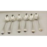 HESTER BATEMAN, A SET OF SIX GEORGE III SILVER SOUP / TABLESPOONS, each engraved with a crest of a
