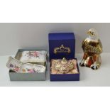 A COLLECTION OF ROYAL CROWN DERBY WARES, to include a honeysuckle pattern trinket box & cover, in