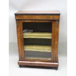 A VICTORIAN ROSEWOOD DISPLAY CABINET, having fancy inlaid and applied cast metal decoration, the