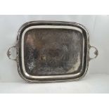ADOLPHE BOULENGER A 19TH CENTURY SILVER PLATE FRENCH TWO-HANDLED TEA TRAY, with cast decorative