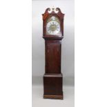 AN 18TH CENTURY OAK & MAHOGANY CROSSBANDED LONGCASE CLOCK, having 8-day movement, the face with