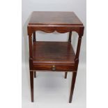 A GEORGIAN MAHOGANY SQUARE FORMED WASHSTAND with later solid top, the undertier fitted single