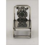 AN EARLY 20TH CENTURY CHINESE SILVER MINIATURE CHAIR inset stone to back, 5cm high, stamped HC (Hung
