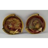 TWO ART DECO CARLTONWARE BOWLS, moulded forms, rouge royale ground, gilded decoration, one with