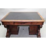 A MID VICTORIAN ROSEWOOD PARTNERS DESK, the skiver inset rectangular top having three inline