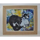 20TH CENTURY BRITISH SCHOOL 'Study of a Cat', Oil painting on board, 39cm x 49cm, fabric mounted,