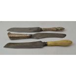 A 19TH CENTURY BREAD KNIFE with corn cob design handle, a Victorian silver handled breadknife with