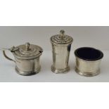 AN ART DECO THREE PIECE SILVER CONDIMENT SET, Birmingham 1935, comprising; salt, pepper pot and