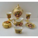 A COLLECTION OF AYNSLEY BONE CHINA WARES, including a two-handled urn with cover, fruit decoration