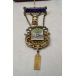 A SILVER GILT MASONIC FOUNDERS JEWEL, for Mercium Lodge, No. 4715, enamelled decoration, gross