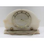 A SMITHS ALABASTER MANTEL CLOCK, Art Deco c.1940, 18cm high