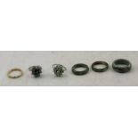 THREE JADE RINGS and assorted costume jewellery (6)