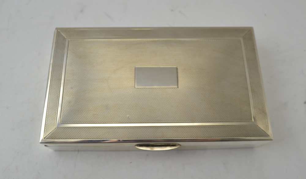 A 20TH CENTURY SILVER CIGARETTE BOX, engine turned hinged cover, cedar lined, Birmingham 1964, - Image 3 of 6
