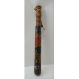 A VICTORIAN TURNED WOOD TRUNCHEON, painted and gilded with the 'V.R' cipher and a cartouche
