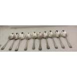 TEN MID-18TH CENTURY SILVER TABLE / SOUP SPOONS, various makers, same design, each with an