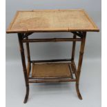 A LATE 19TH / EARLY 20TH CENTURY BAMBOO RECTANGULAR TOPPED OCCASIONAL TABLE with inset woven panel