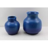 TWO PIKINGTON 'ROYAL LANCASTRIAN VASES of globular design, both in a mottled blue glaze, the