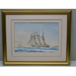 20TH CENTURY MARITIME STUDY 'A Three Masted Schooner', Watercolour painting, 35cm x 51cm,