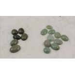 A BAG OF SIXTEEN JADE POLISHED JEWELLERS CABOCHONS, 2cm x 1cm