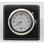 A MONTBLANC TRAVEL ALARM CLOCK, Arabic numerals, 3cm dial in original box