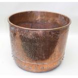 A 19TH CENTURY RIVETED COPPER LOG BIN, 36cm x 46cm