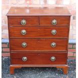 A 19TH CENTURY MAHOGANY CHEST, having plain rectangular top, over two inline drawers, over three