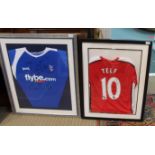 A GLAZED & FRAMED BIRMINGHAM CITY FOOTBALL CLUB SIGNED SHIRT together with an Arsenal shirt, bearing