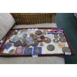 A TRAY CONTAINING MEDALLIONS etc.
