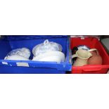 TWO CRATES CONTAINING PREDOMINANTLY BLUE & WHITE DOMESTIC POTTERY