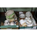 TWO BOXES OF DOMESTIC POTTERY & PORCELAIN to include a part Wedgwood Susie Cooper design coffee