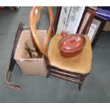 A SINGLE 19TH CENTURY BALLOON BACK CHAIR together with a French cooking pot, and a selection of