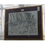 A MCLACHLAN CARTOON, mounted, glazed, and framed