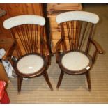 A PAIR OF PENNY SEATED STICK BACK ARMCHAIRS with later upholstered back and seat pad