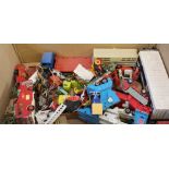 A BOX CONTAINING A SELECTION OF COLLECTOR'S VEHICLES and plastic military figures