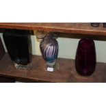 A GIBRALTAR CRYSTAL GLASS of baluster fluted form, together with a plum glass 'RAVENSHEAD' VASE