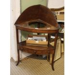 A 19TH CENTURY OAK FINISHED CORNER WASHSTAND with drawer fronted undertier