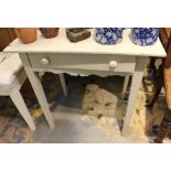 A LATER PAINTED PROBABLE PINE SIDE TABLE with single full width drawer