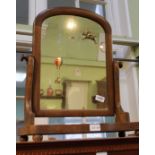 A LATE 19TH CENTURY MAHOGANY FRAMED ADJUSTABLE ARCH TOPPED DRESSING TABLE MIRROR