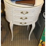 A MARIE ANTOINETTE DESIGN OVAL THREE DRAWER BEDROOM CHEST