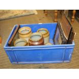 A CRATE CONTAINING A SELECTION OF KITCHEN STORAGE CROCKS together with a selection of decorative