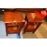 A PAIR OF MODERN MAHOGANY COLOURED BEDSIDE UNITS fitted with a single drawer, and magazine undertier