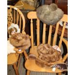 THREE FUR LADY'S HATS; including two mink, one labelled "Hermine, Paris" and a mink collar
