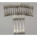 MARK WILLIS, A SET OF FOUR LATE VICTORIAN SILVER DESSERT FORKS, Sheffield 1895, together with a