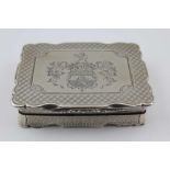 NATHANIEL MILLS, AN EARLY VICTORIAN SILVER SNUFF BOX, engine turned decoration, the hinged cover