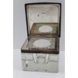 S. BLANCKENSEE & SON LTD, A SILVER MOUNTED INKWELL, plain hinged cover on a glass base,