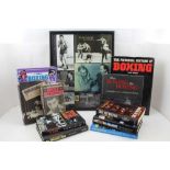 A COLLECTION OF BOXING BOOKS & A FRAMED DISPLAY OF BOXING PICTURES of world heavy weight champion