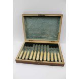 WILLIAM NOWILL, A MAHOGANY BOX CONTAINING A SET OF SIX VICTORIAN SILVER DESSERT KNIVES & FORKS, with