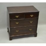 A 19TH CENTURY SMALL SIZED CHEST OF FOUR DRAWERS, on plain bracket feet, 79cm x 77cm